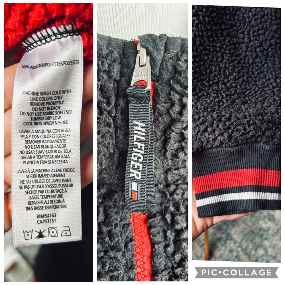 Tommy Hilfiger Sherpa Fleece Quarter Zip Pullover Colorblock Black Red Kids XL - Picture 12 of 12
